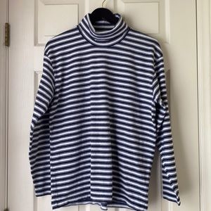 Talbots Navy and Cream Striped Turtleneck Knit Top